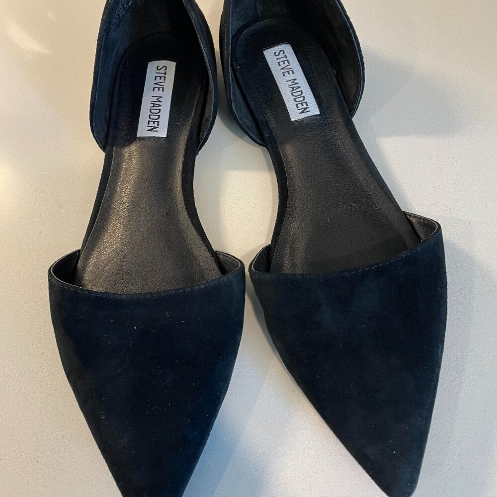Steve Madden Black Suede Pointed Toe Flats - Size 8